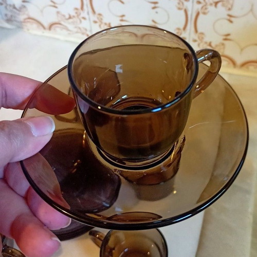 Vereco France Coffee Cup Set vintage 1960-1970 like new, smoked brown