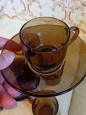 Vereco France Coffee Cup Set vintage 1960-1970 like new, smoked brown