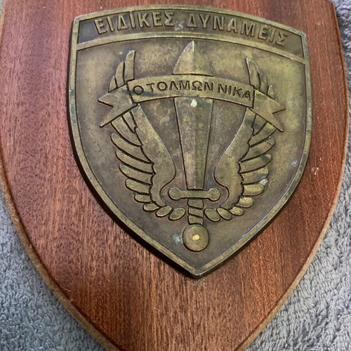 Special Forces Plaque 1970 used, embossed brass emblem