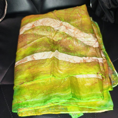 Vintage silk scarf in lime green with abstract print like new