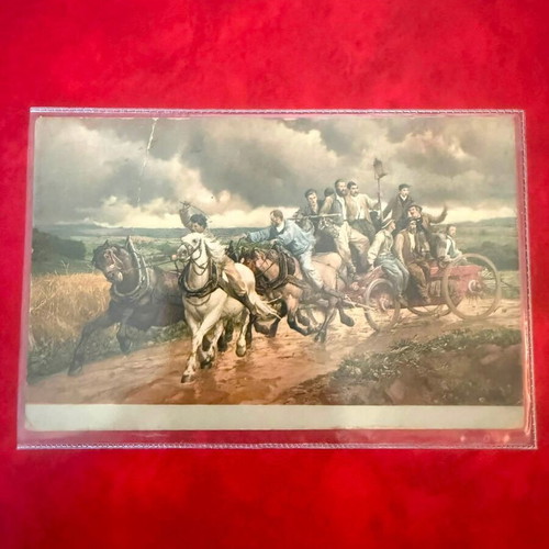 Vintage Swiss postcard "La Pompe à Feu" by Eugène Burnand 1925 like new