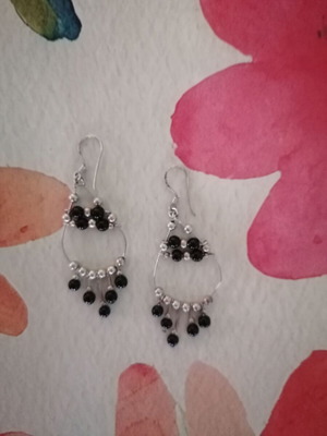 Silver 925 Tear Drop Earrings with Black Onyx Beads new