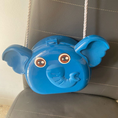 Children's plastic elephant bag used, blue with strap