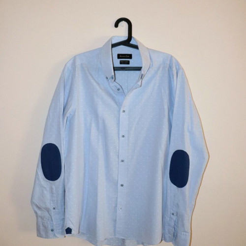 Massimo Dutti men's shirt L, light blue with navy elbow patches