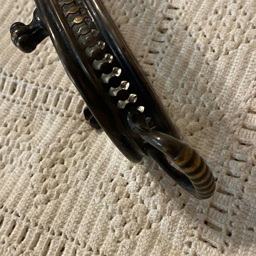 Antique tray used, silver-plated with glass, 50cm x 8cm