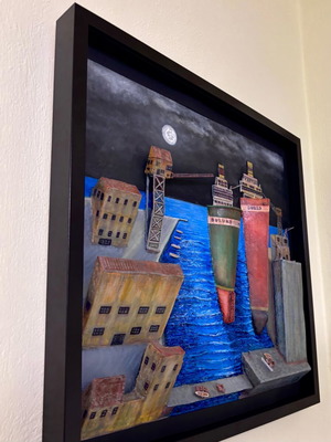 Handmade 3D art piece like new with watercolors