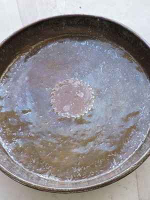 Copper tray vintage used, diameter 39 cm