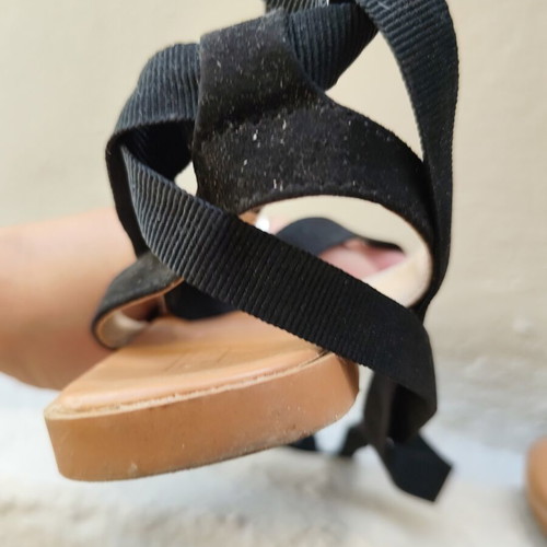 Asos flat black lace-up sandals with ribbon, like new, size 38