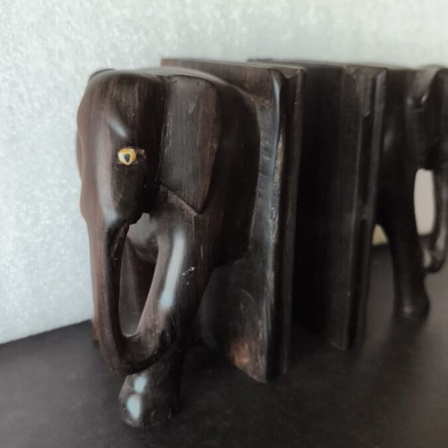 Handmade wooden elephant bookends, antiques