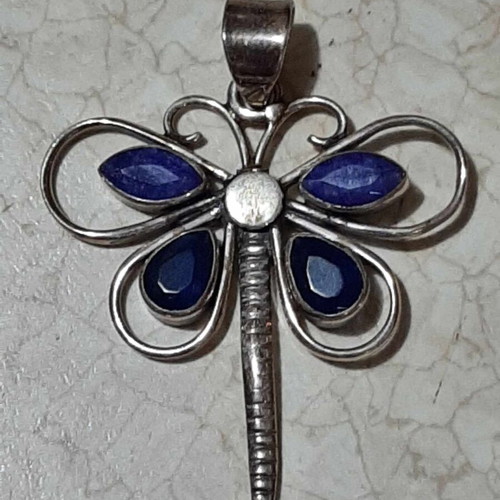 Dragonfly pendant new with sapphires, 925 silver