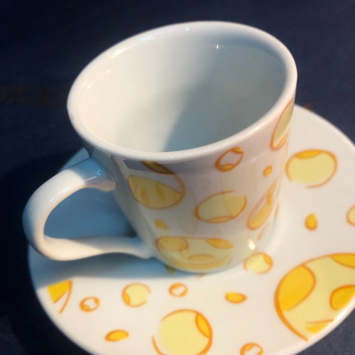 Porcelain cup set 12 pcs vintage 1980 with yellow designs unused