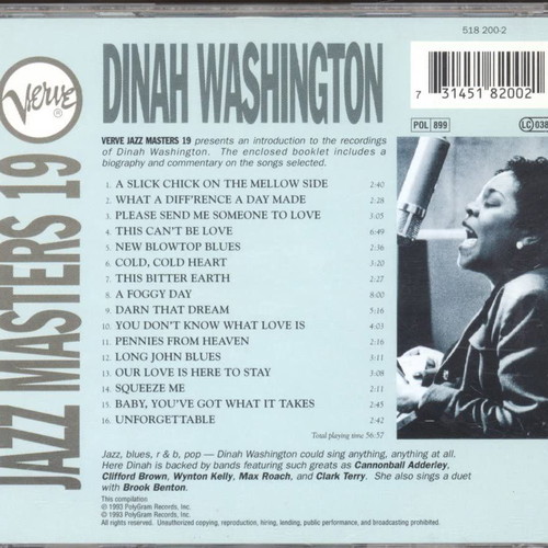 Dinah Washington Verve Jazz Masters 19 CD used, jazz compilation