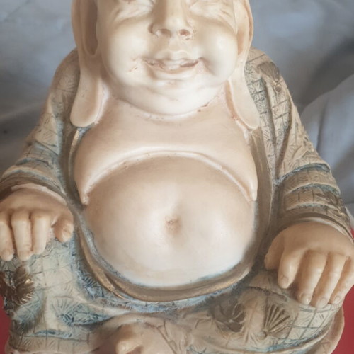 Laughing Buddha Budai hand made alabaster statue like new