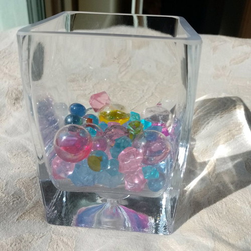 Crystal vase handmade aqua marina new with decorative glass beads