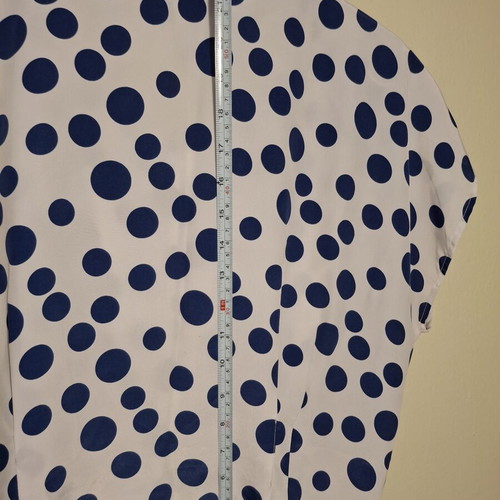 Polka Dot Shirt white with blue asymmetrical dots, like new, size L