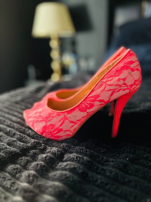 Pink lace high heels used, size 38, comfortable women's shoes