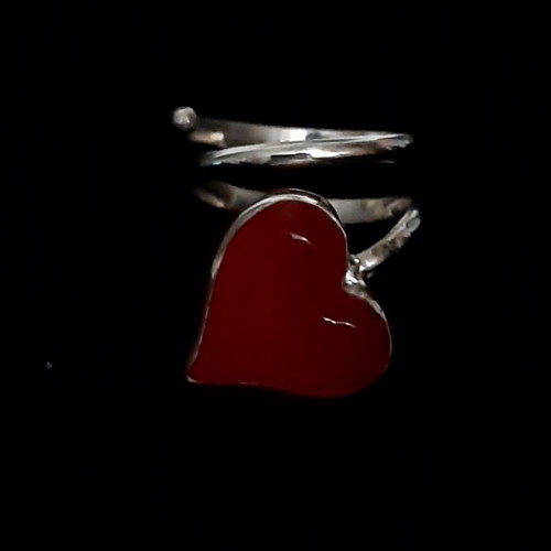 Melina ring silver 925 with red heart, handmade, new