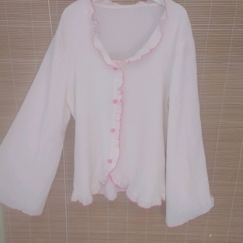 Pajama set with ruffles like new, ecru and pink, size M