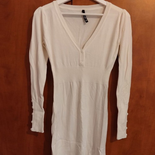 Pink Woman knitted cotton dress new, small, white cream