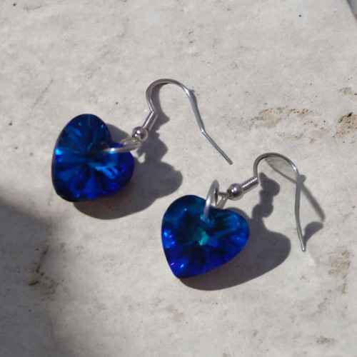 Swarovski earrings blue hearts new, handmade