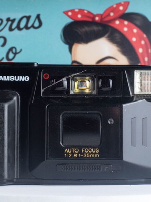 Samsung AF-500 35mm Film Camera used with Sharp 35mm f/2.8 Lens and Case