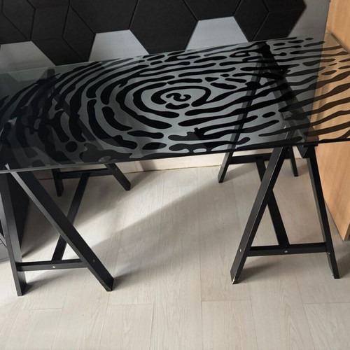 Glass desk surface with legs set, IKEA
