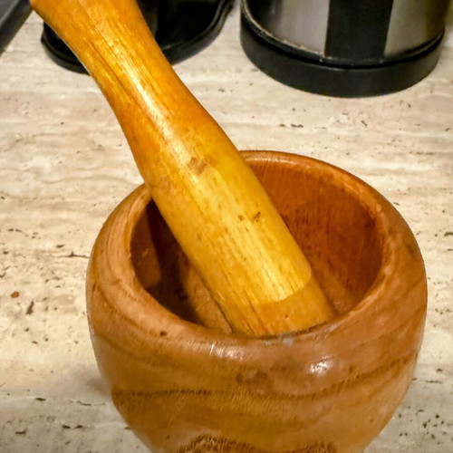 Wooden mortar with pestle vintage rustic style new