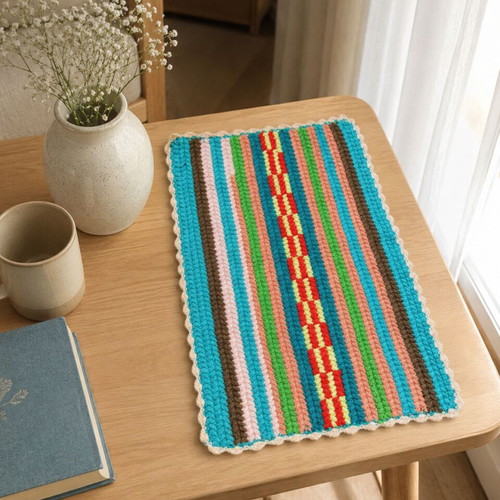 Handmade knitted table runner 35×65 cm multicolor