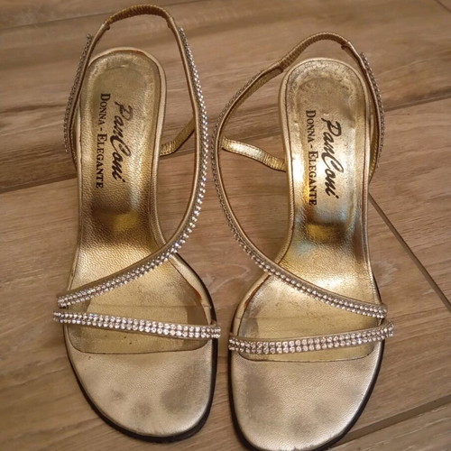 Gold sandals No35 used, 8cm heel, genuine leather