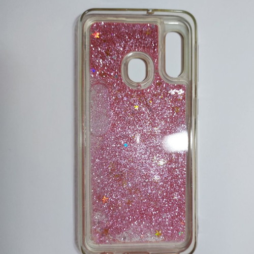 Samsung Galaxy A20e phone case brown orange gold with pink glitter liquid new