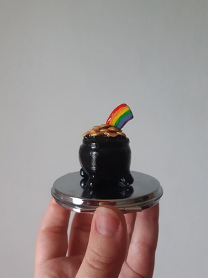 Handmade cauldron charm with gold coins and rainbow new