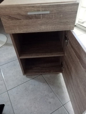 Nightstand with drawer and cabinet shelf, chipboard