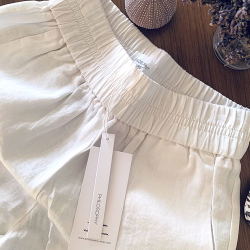 Philosophy white linen high-waisted bermuda shorts