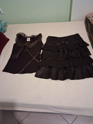Skirt and blouse set like new, brown and gold