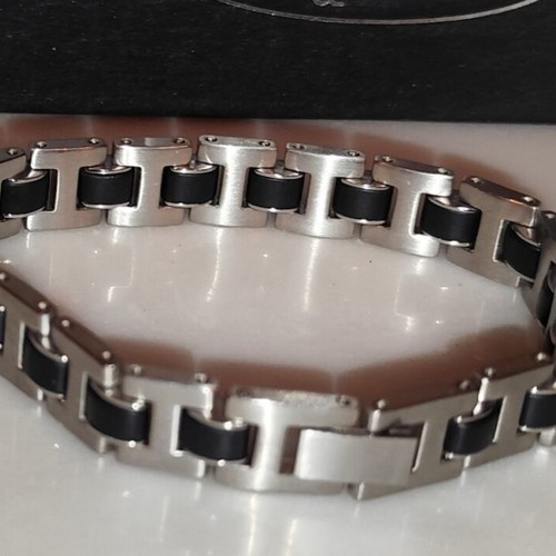 Unisex stainless steel bracelet-cuff like new, black and silver