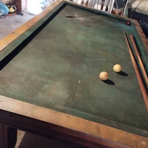 Old French billiard table used, solid wood, heavy and sturdy, with damages
