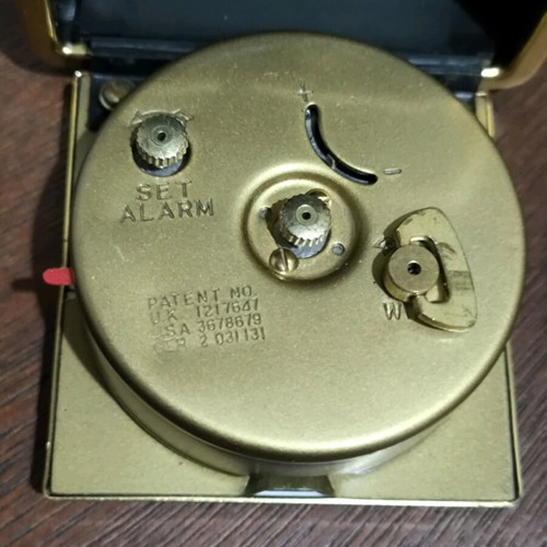 Japanese travel clock used, mechanical, analog, tabletop