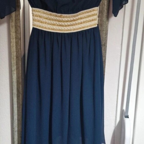 Dress new, size small, blue and gold for special occasion
