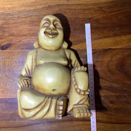 Laughing Buddha decorative statue like new with expressive carving and patina