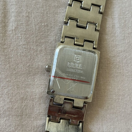 QBOS limited edition quartz watch with earrings and ring with pink accents like new