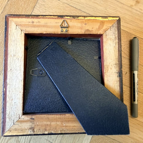 Vintage square wooden photo frame used, gold leaf laurel design
