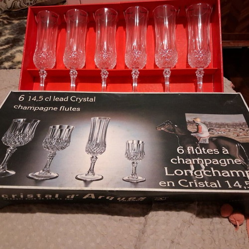 Cristal d'Arques Longchamp champagne flutes new, set of 6