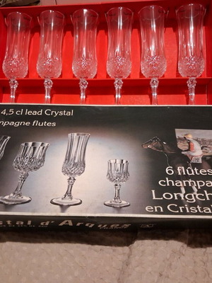 Cristal d'Arques Longchamp champagne flutes new, set of 6