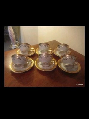 Collectible Set of 6 Coffee Cups Japanese Porcelain with 22K Gold Relief