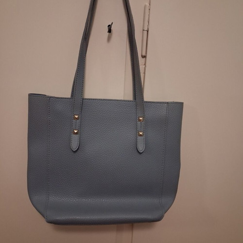Women's shopper tote bag like new, light gray-blue with metal studs