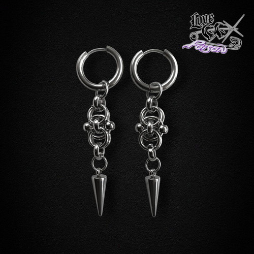 Love X Poison Handmade Stainless Steel Silver Chainmail Hoop Earrings with Spikes new