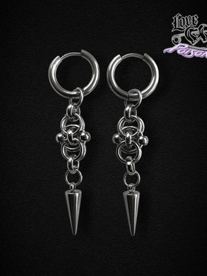 Love X Poison Handmade Stainless Steel Silver Chainmail Hoop Earrings with Spikes new