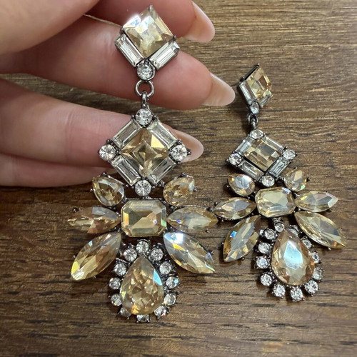 Earrings new, champagne gold with silver zircon