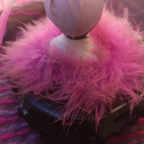 Clay jewelry box used with pink base and black top with Charleston doll feather