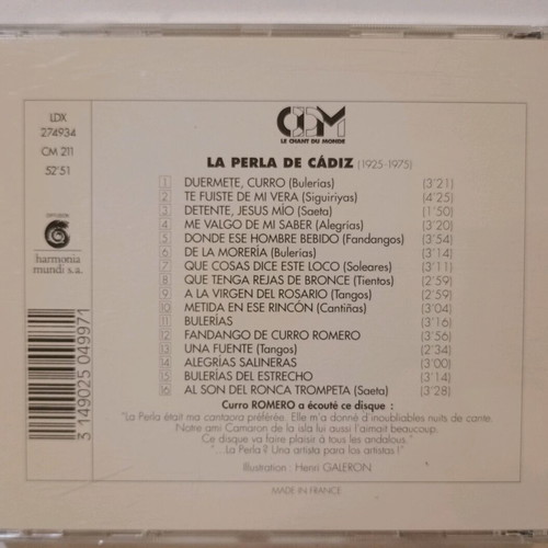 La Perla De Cadiz CD used, Grands Cantaores Du Flamenco Volume 13